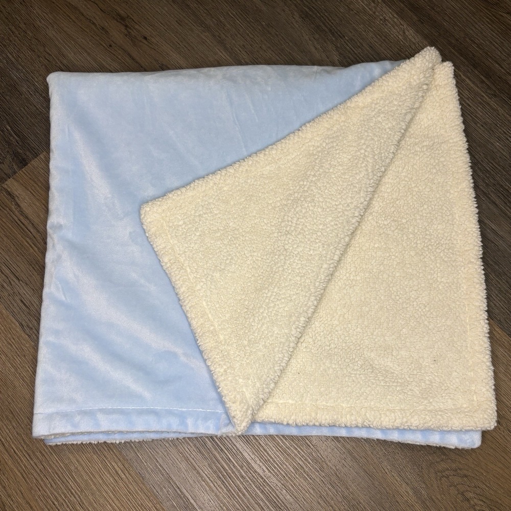 Kyle & Deena Baby Blanket Blue Cream Plush Soft Reversible Security Blanket‎